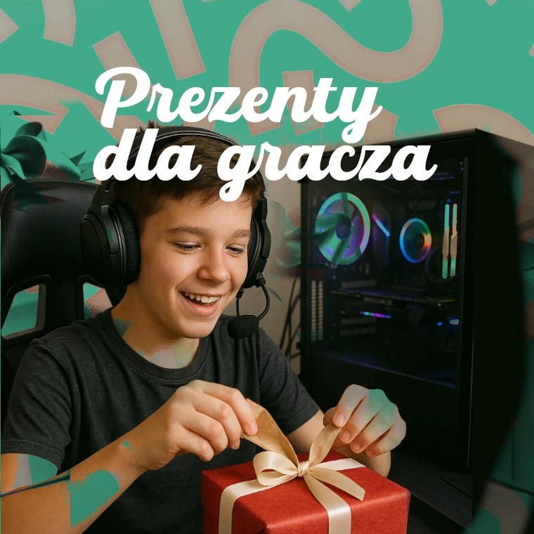 Gracz otwierający swój personalizowany prezent przy komputerze.