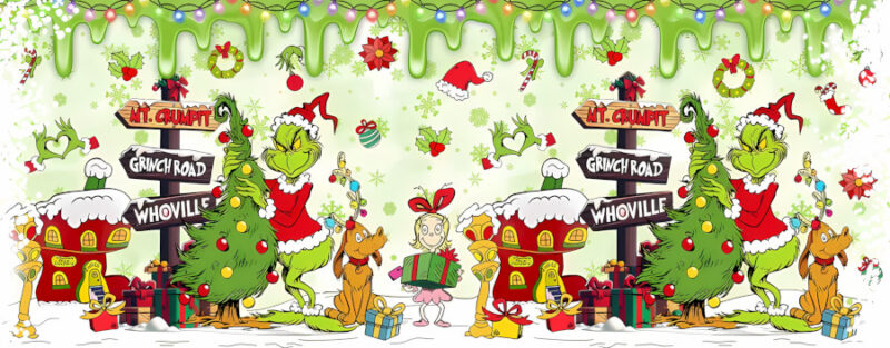 Cała grafika na kubku świątecznym grinch.