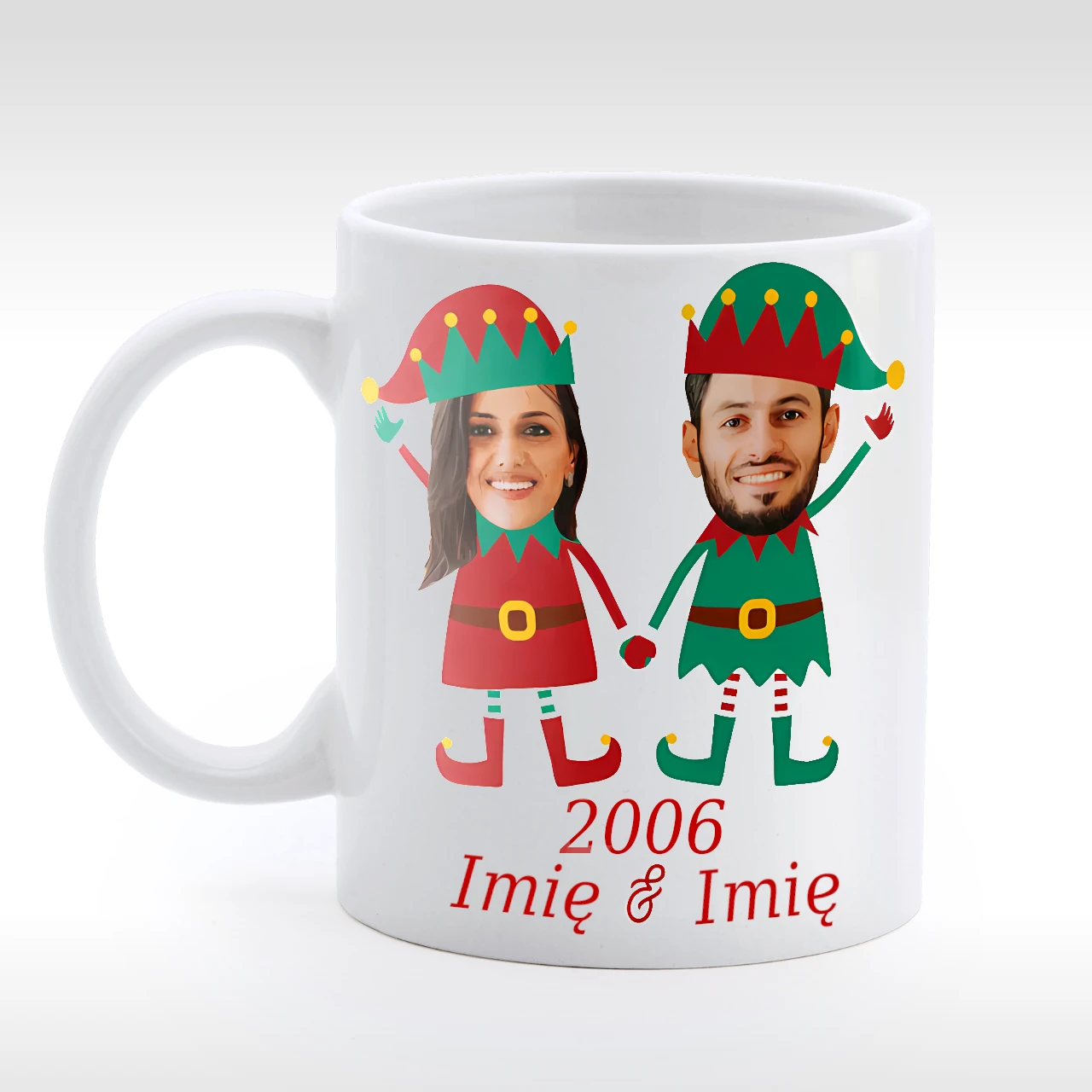 Kubek świąteczna para elfów na prezent.