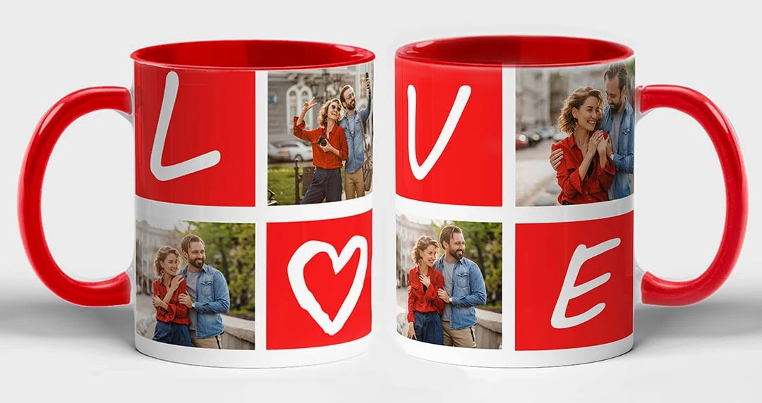 Kubek na prezent na walentynki z własnymi zdjęciami.