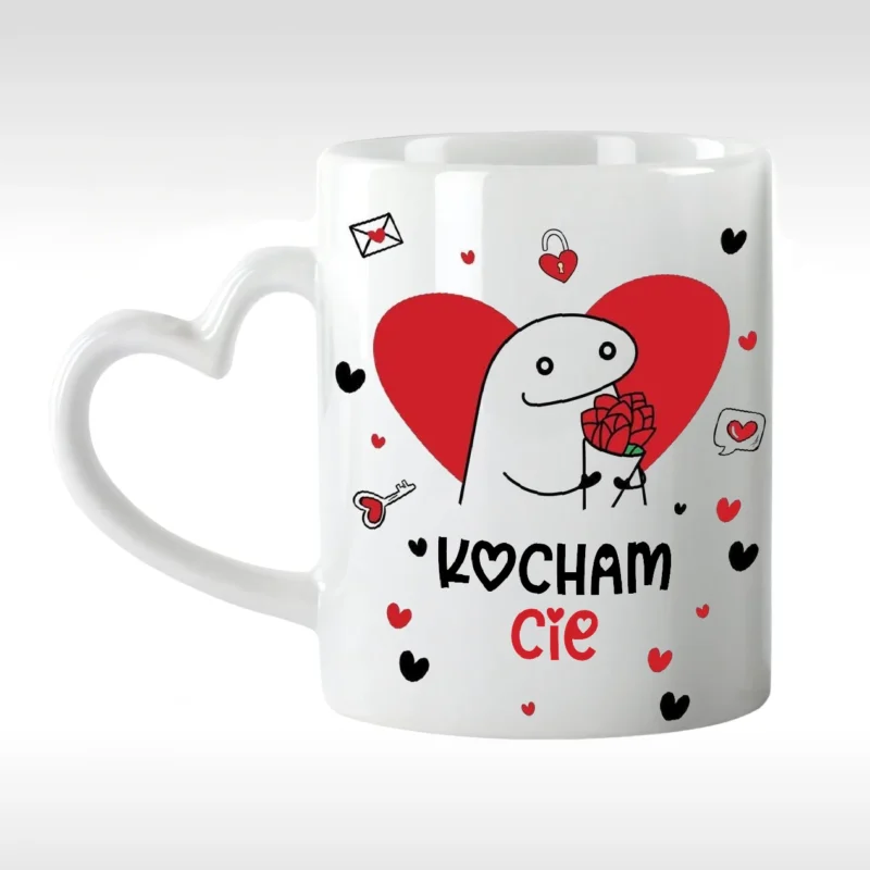 Kubek na walentynki kocham cię. Uszko serce.